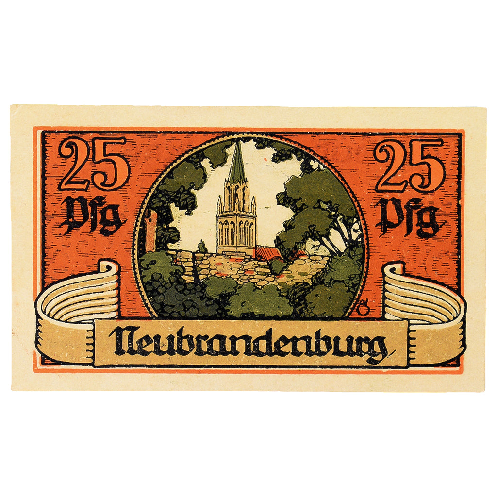 Banconote, Germania, Neubrandenburg Stadt, 25 Pfennig, paysage, 1921