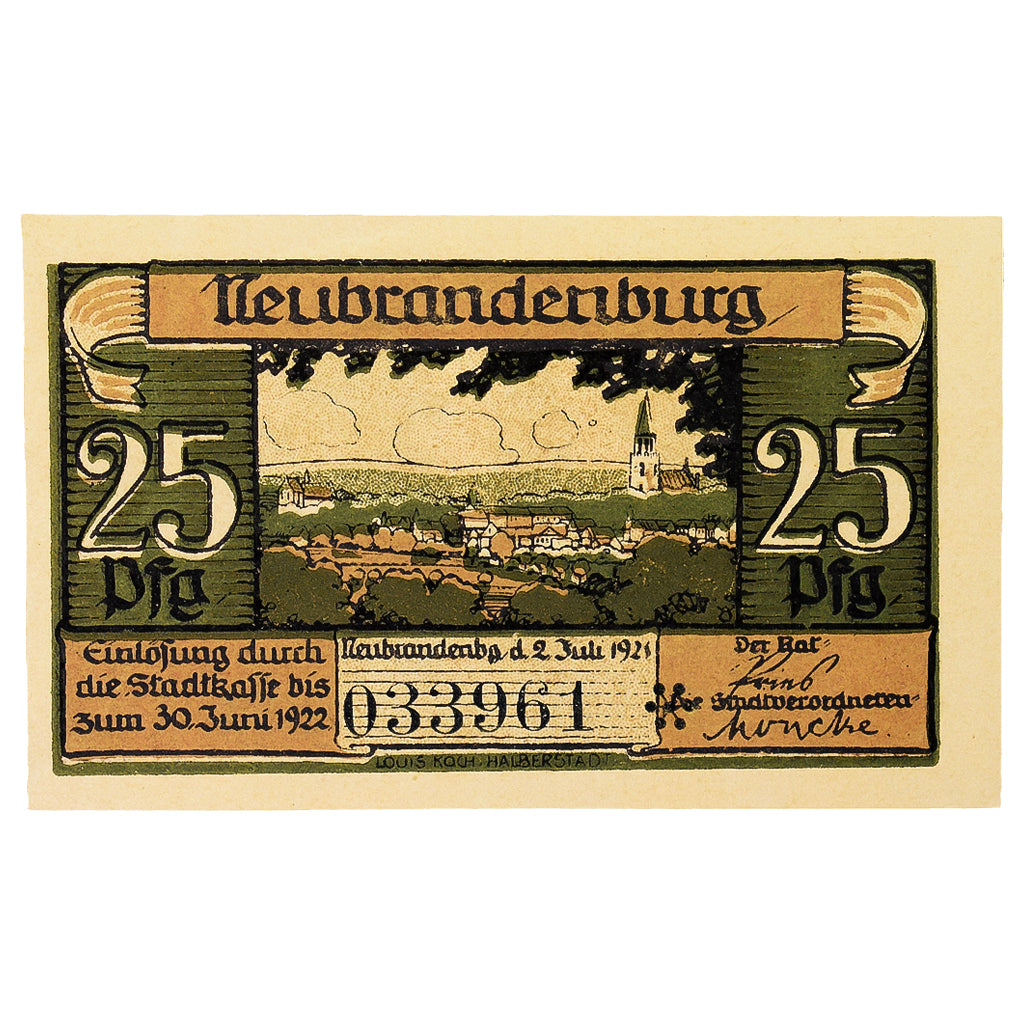 Banknote, Germany, Neubrandenburg Stadt, 25 Pfennig, paysage 1, 1921