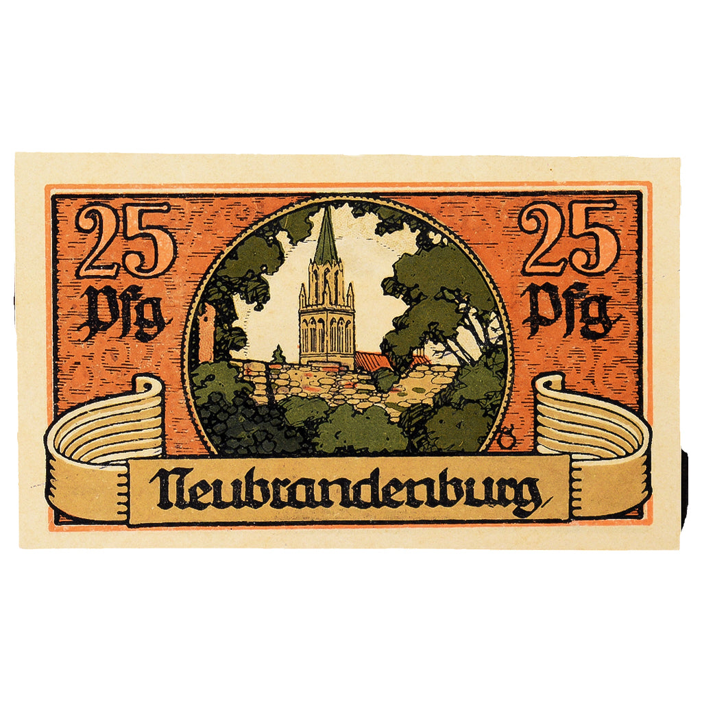 Geldschein, Deutschland, Neubrandenburg Stadt, 25 Pfennig, paysage 3, 1921