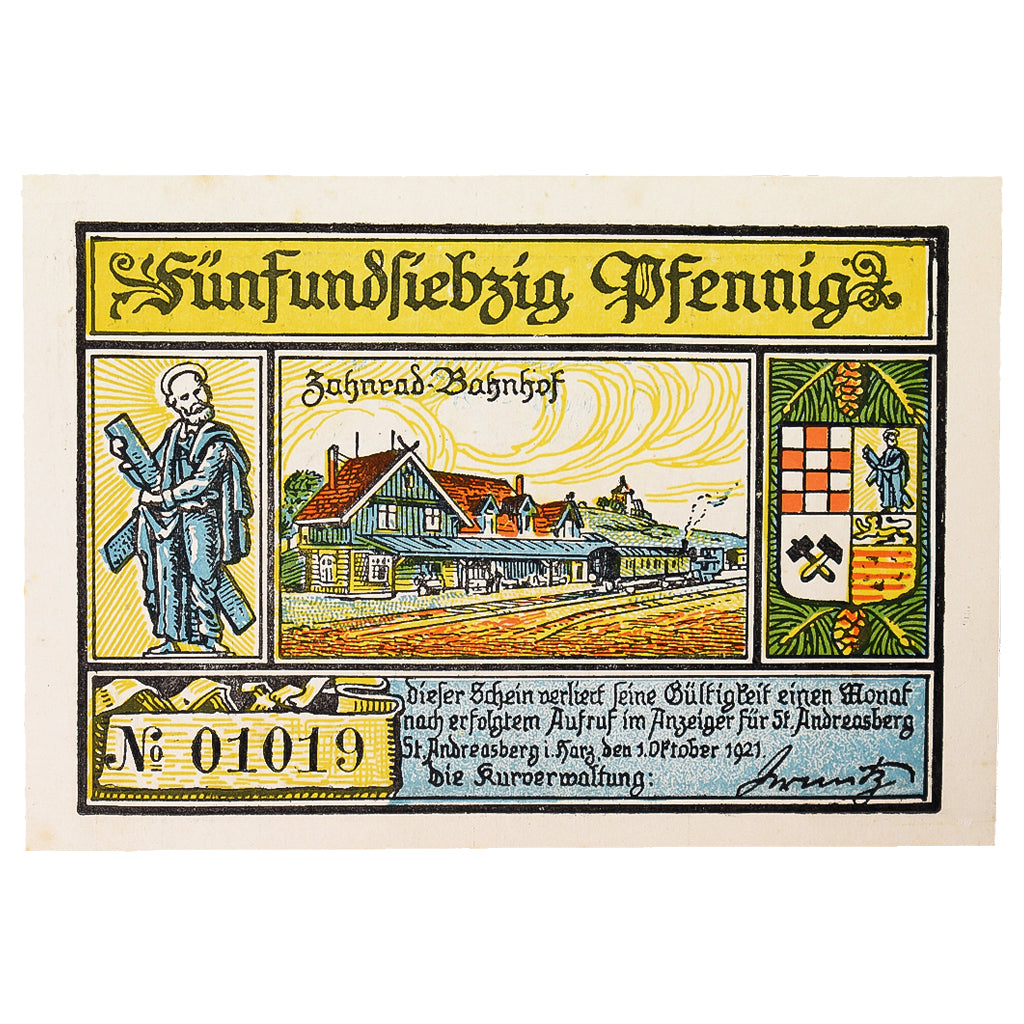 Banknot, Niemcy, St Andreasberg, 75 Pfennig, SKI 1, 1921, 1921-10-01