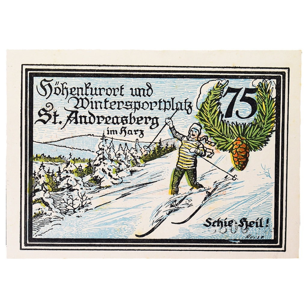 Banconote, Germania, St Andreasberg, 75 Pfennig, ski 2, 1921, 1921-10-01, FDS