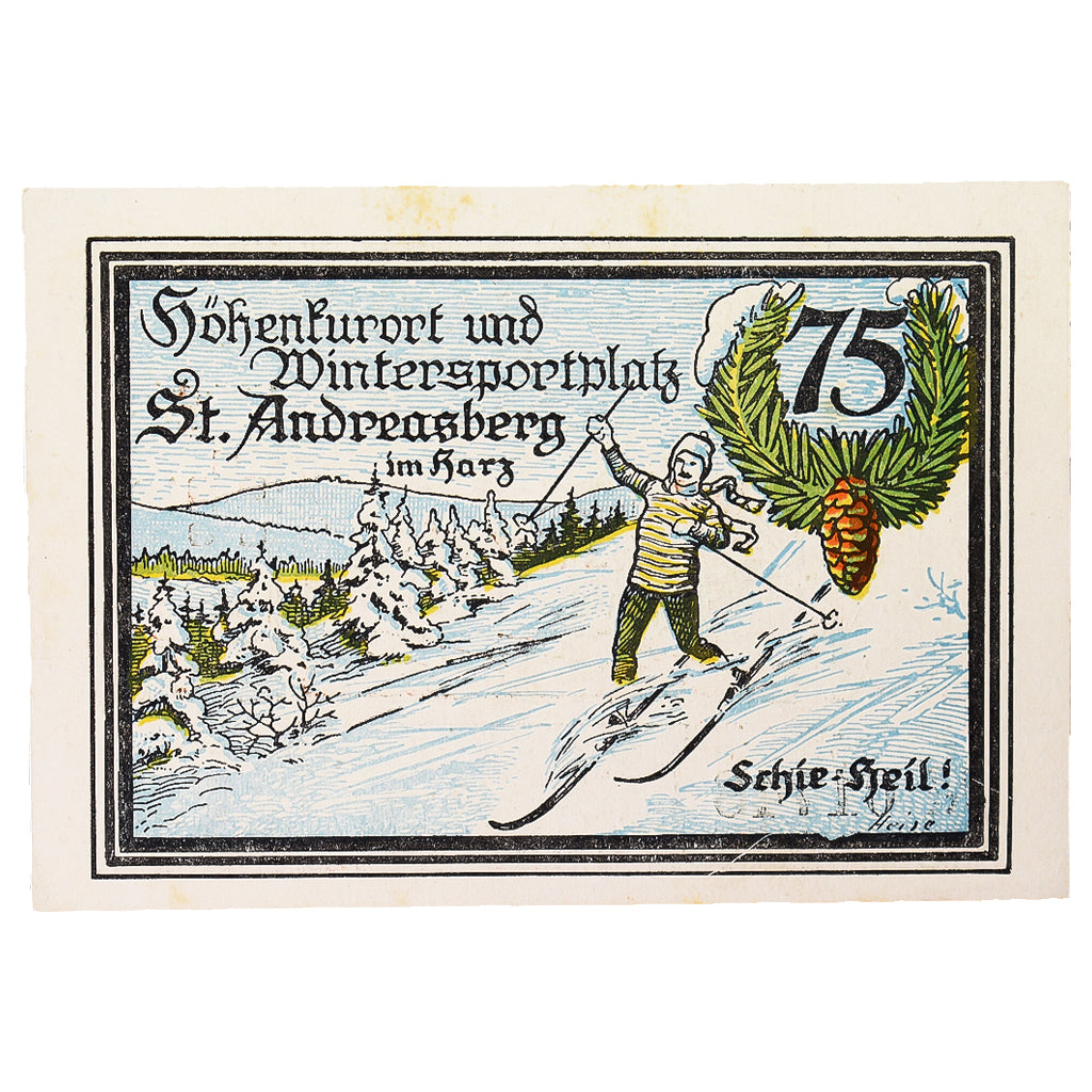 Banconote, Germania, St Andreasberg, 75 Pfennig, ski 3, 1921, 1921-10-01, FDS