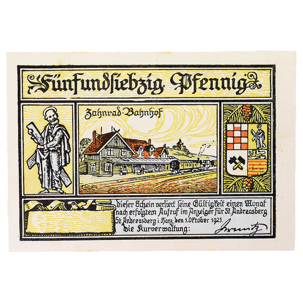 Banknote, Germany, St Andreasberg, 75 Pfennig, ski 4, 1921, 1921-10-01
