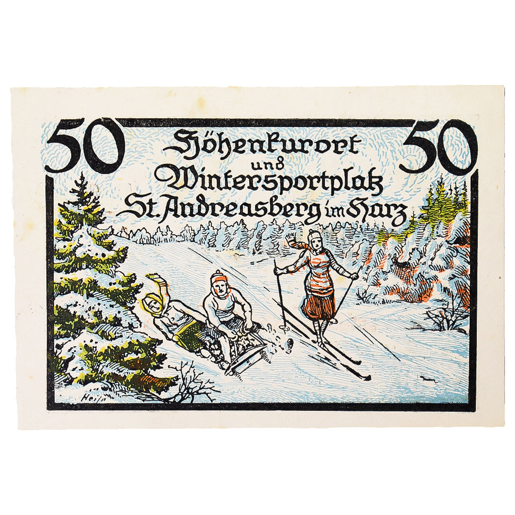 Banconote, Germania, Saint Andreasberg, 50 Pfennig, ski, 1921, 1921-10-01, FDS
