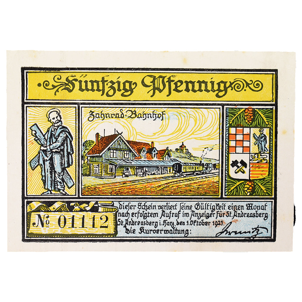 Banconote, Germania, Saint Andreasberg, 50 Pfennig, ski, 1921, 1921-10-01, FDS