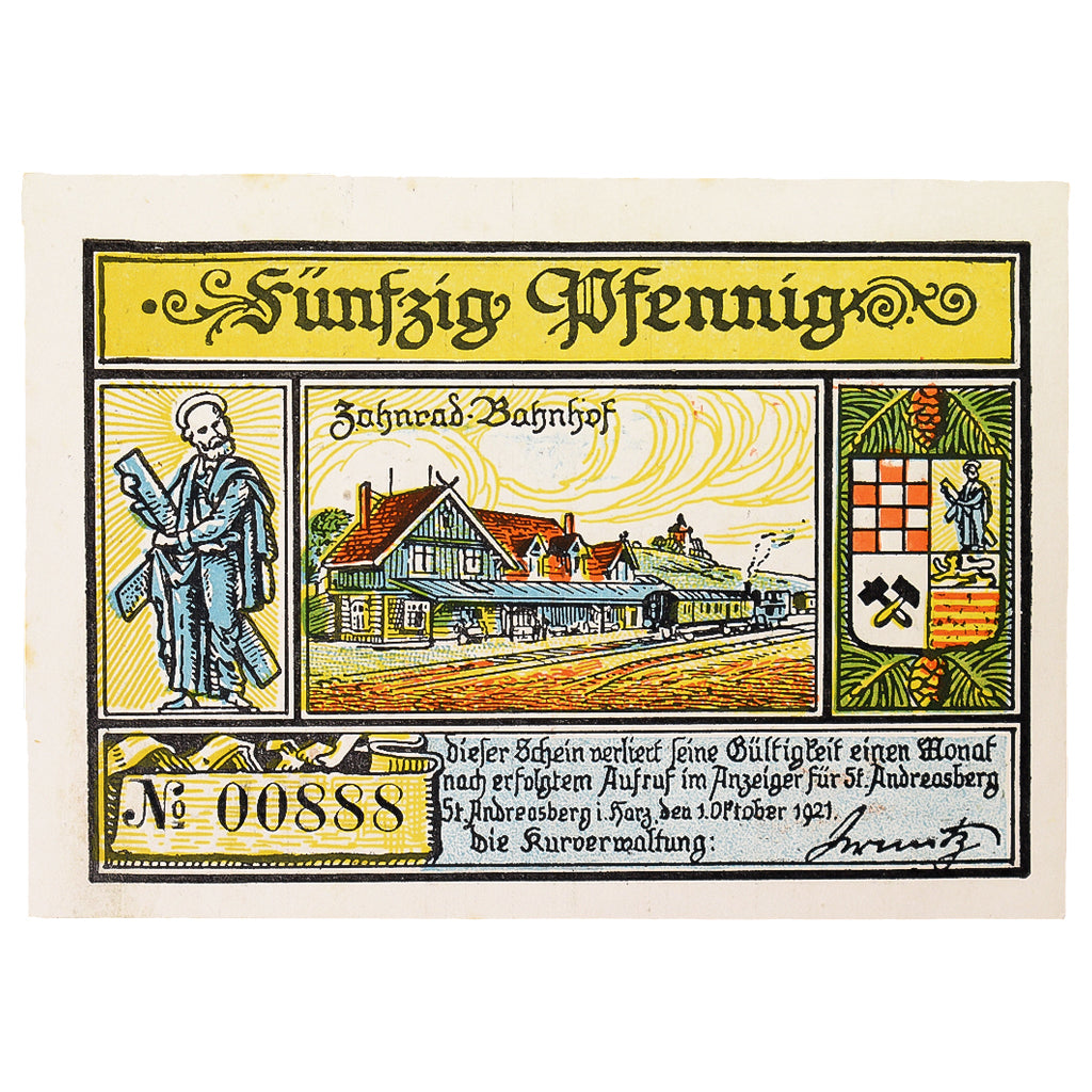 Geldschein, Deutschland, Saint Andreasberg, 50 Pfennig, ski 3, 1921, 1921-10-01