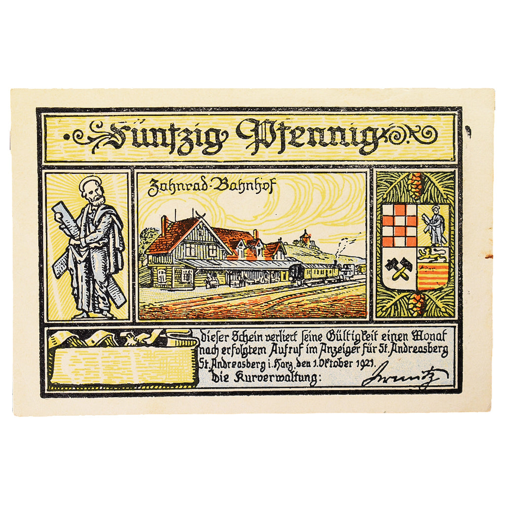 Geldschein, Deutschland, Saint Andreasberg, 50 Pfennig, ski 5, 1921, 1921-10-01
