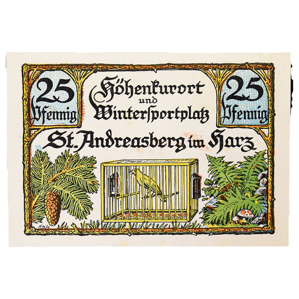 Banconote, Germania, Saint Andreasberg, 25 Pfennig, oiseaux, 1921, 1921-10-10