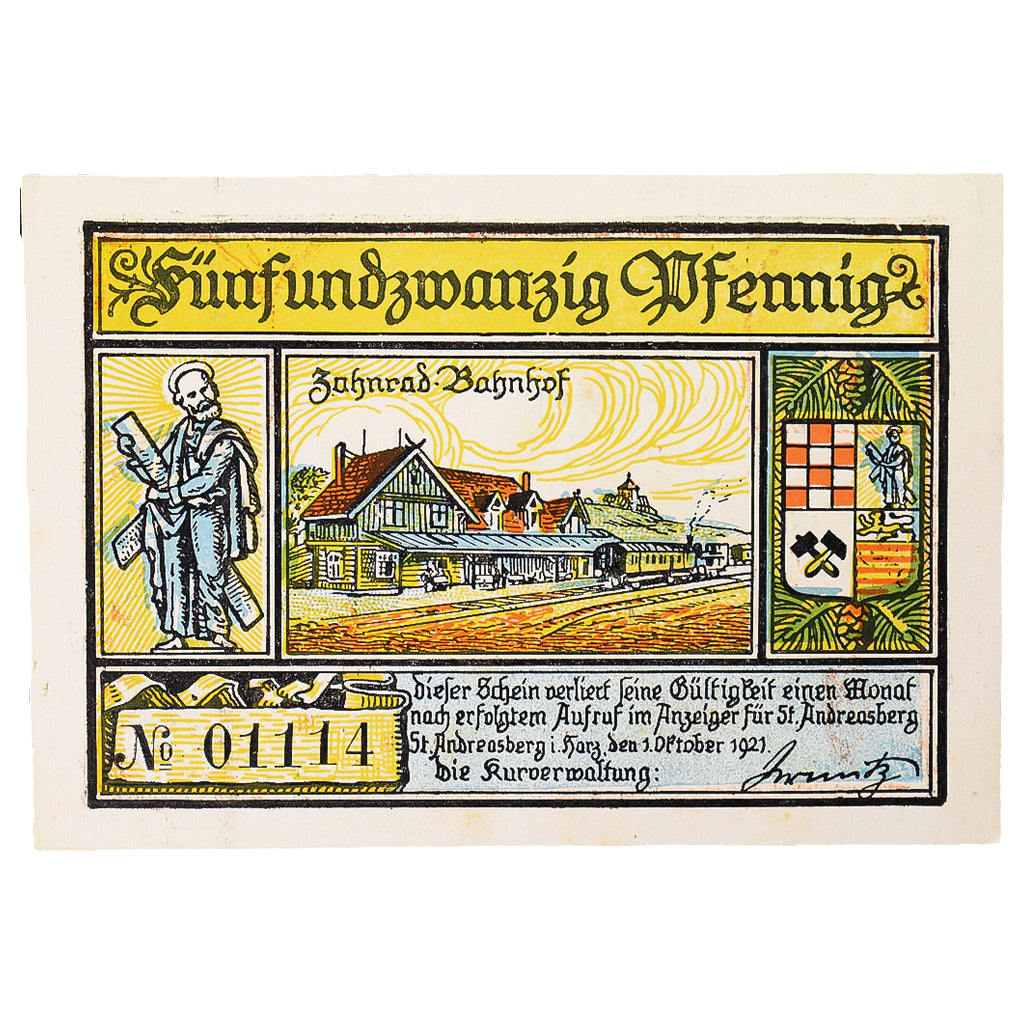 Banconote, Germania, Saint Andreasberg, 25 Pfennig, oiseaux, 1921, 1921-10-10