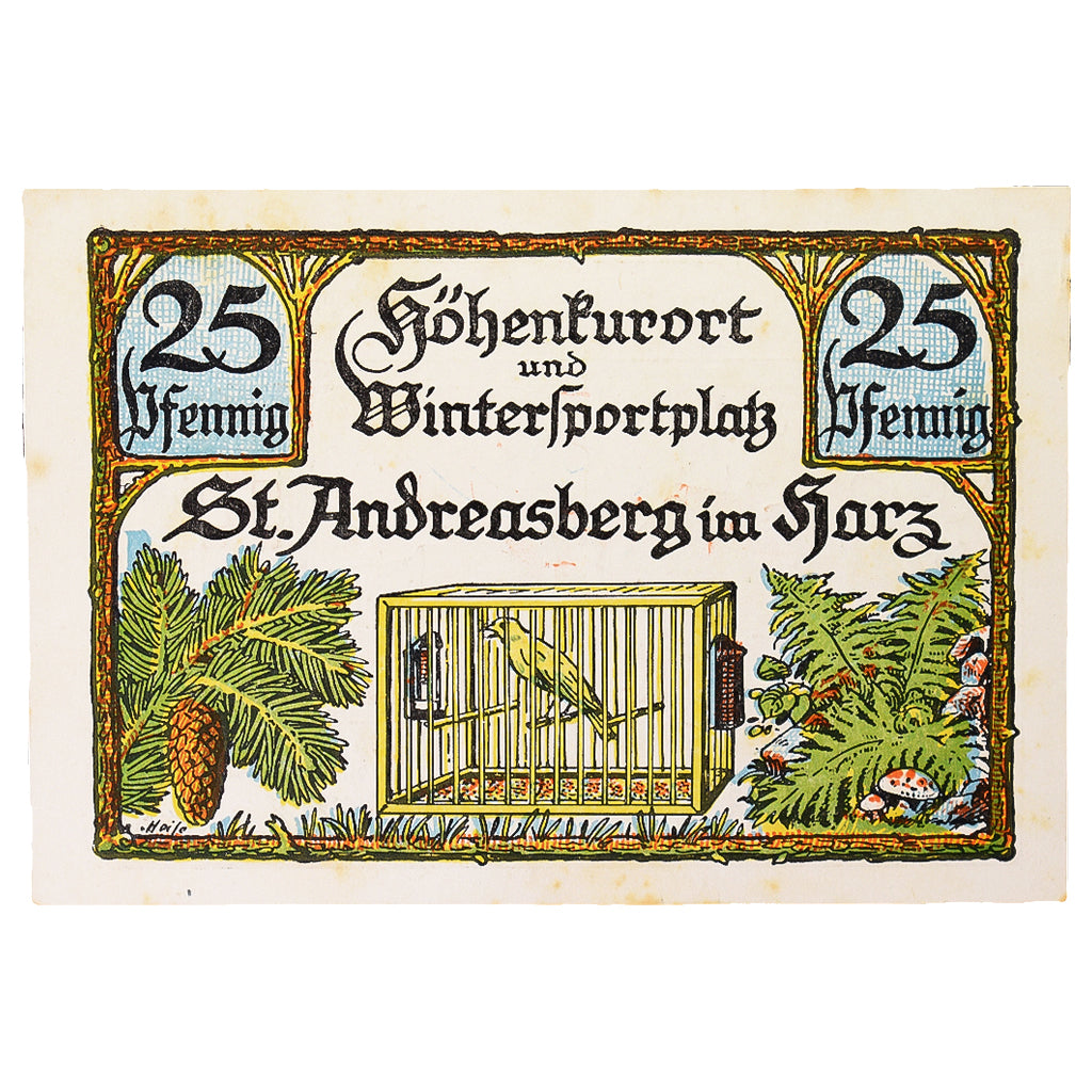 Geldschein, Deutschland, Saint Andreasberg, 25 Pfennig, oiseaux 2, 1921