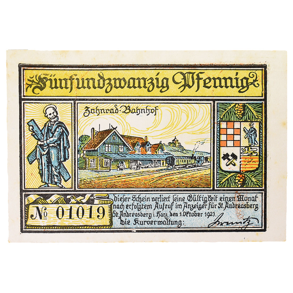 Geldschein, Deutschland, Saint Andreasberg, 25 Pfennig, oiseaux 2, 1921