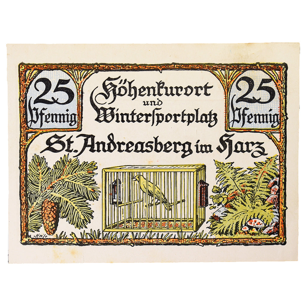 Banknot, Niemcy, Saint Andreasberg, 25 Pfennig, oiseaux 3, 1921, 1921-10-10