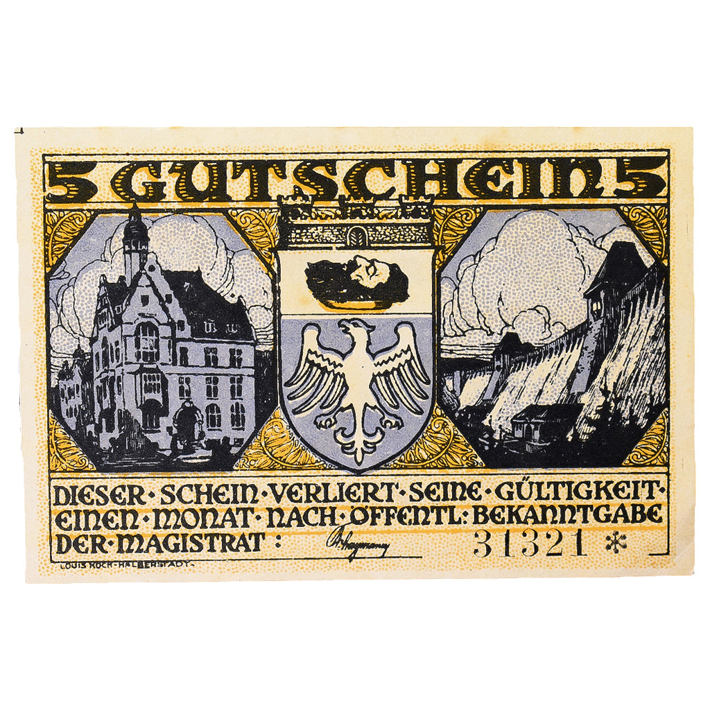Geldschein, Deutschland, Neheim a.d. Ruhr, 5 Mark, personnage, UNZ-, Mehl:931.1a