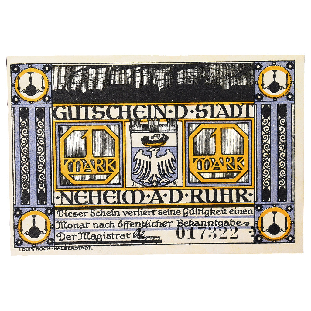 Banconote, Germania, Neheim a.d. Ruhr Gemeinde, 1 Mark, Batiment, SPL