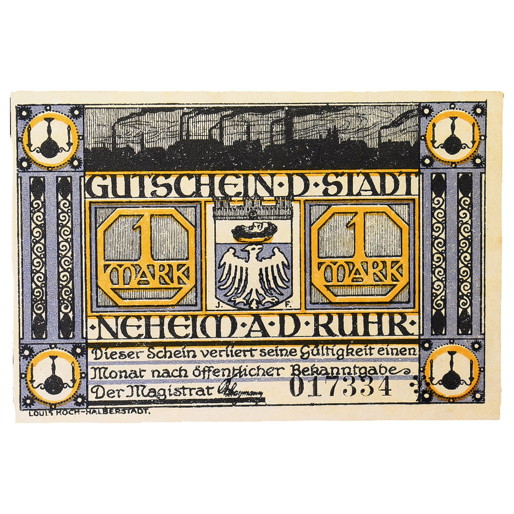 Banconote, Germania, Neheim a.d. Ruhr Gemeinde, 1 Mark, batiment 1, SPL
