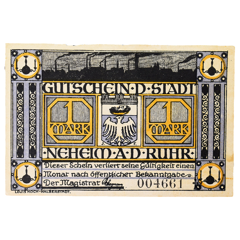 Banconote, Germania, Neheim a.d. Ruhr Gemeinde, 1 Mark, Batiment 4, SPL