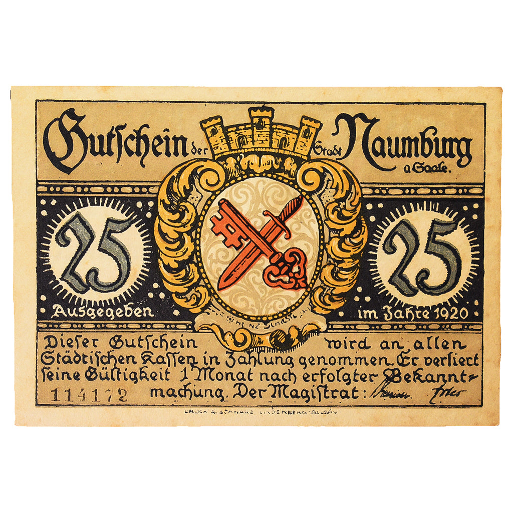 Geldschein, Deutschland, Naumburg a.S. Stadt, 25 Pfennig, Eglise 1, 1920, UNZ-