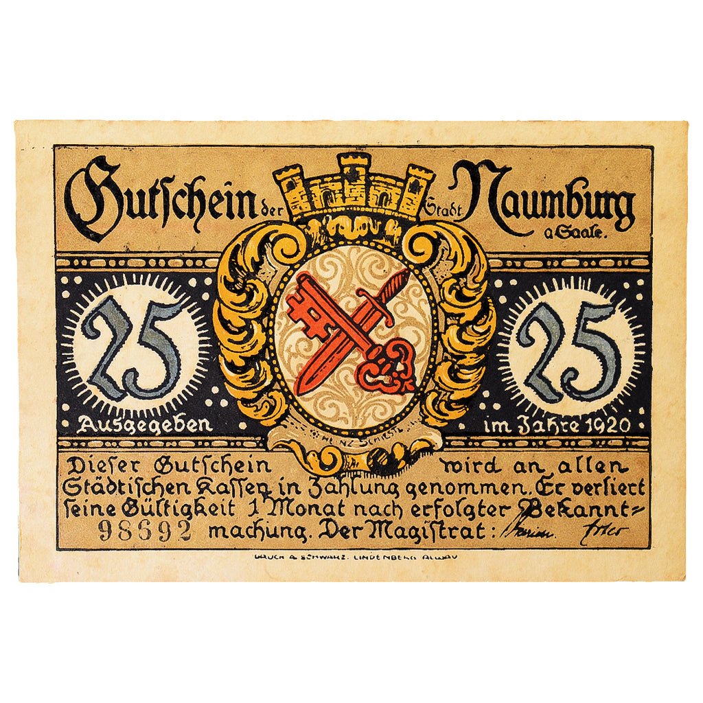 Geldschein, Deutschland, Naumburg a.S. Stadt, 25 Pfennig, eglise 2, 1920, UNZ-