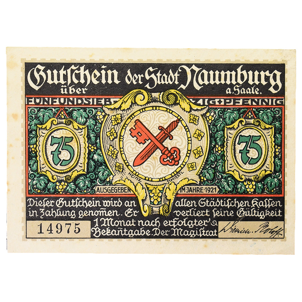 Banknote, Germany, Naumburg a.S. Stadt, 75 Pfennig, village, 1921, UNC(65-70)