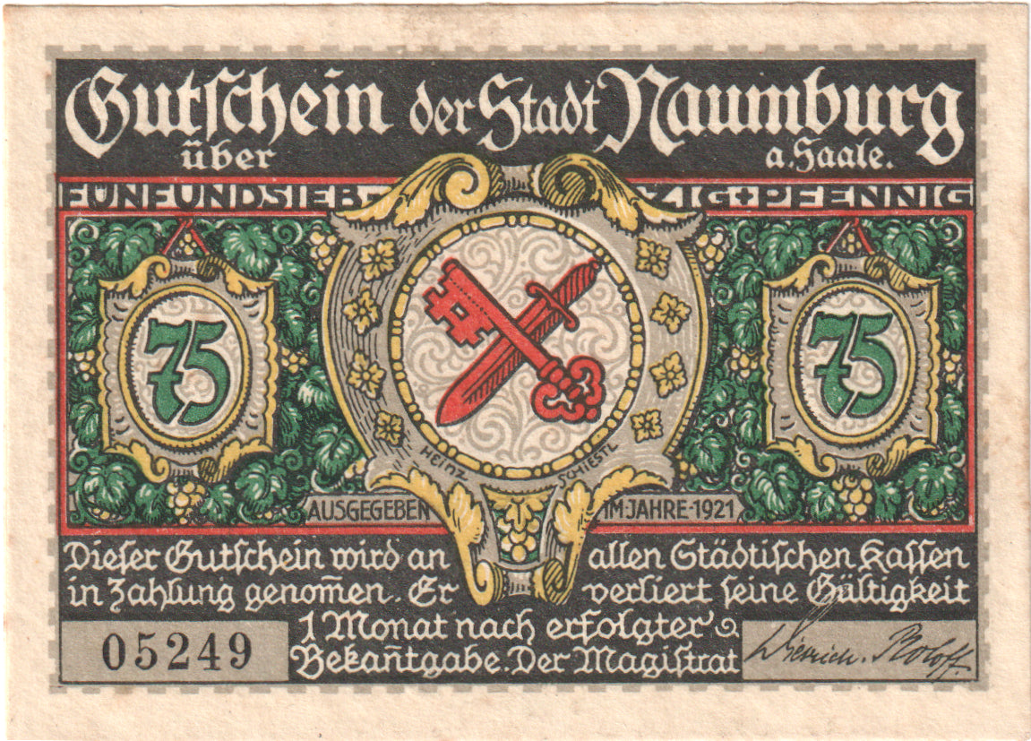 Geldschein, Deutschland, Naumburg a.S. Stadt, 75 Pfennig, village 1, 1921, UNZ