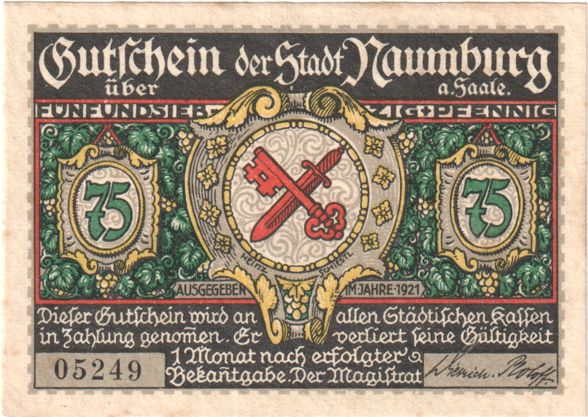Billete, Alemania, Naumburg a.S. Stadt, 75 Pfennig, village 2, 1921, UNC