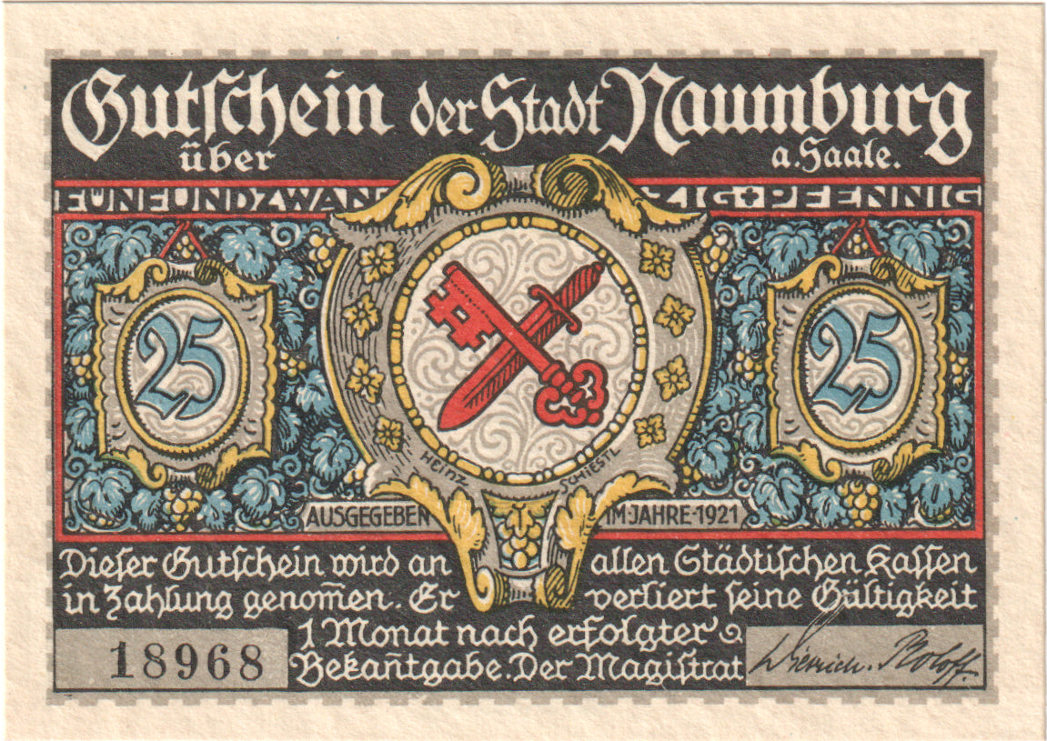 Geldschein, Deutschland, Naumburg a.S. Stadt, 25 Pfennig, Batiment, 1921, UNZ