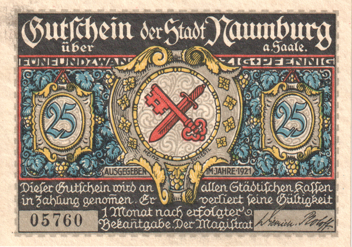 Geldschein, Deutschland, Naumburg a.S. Stadt, 25 Pfennig, batiment 2, 1921, UNZ