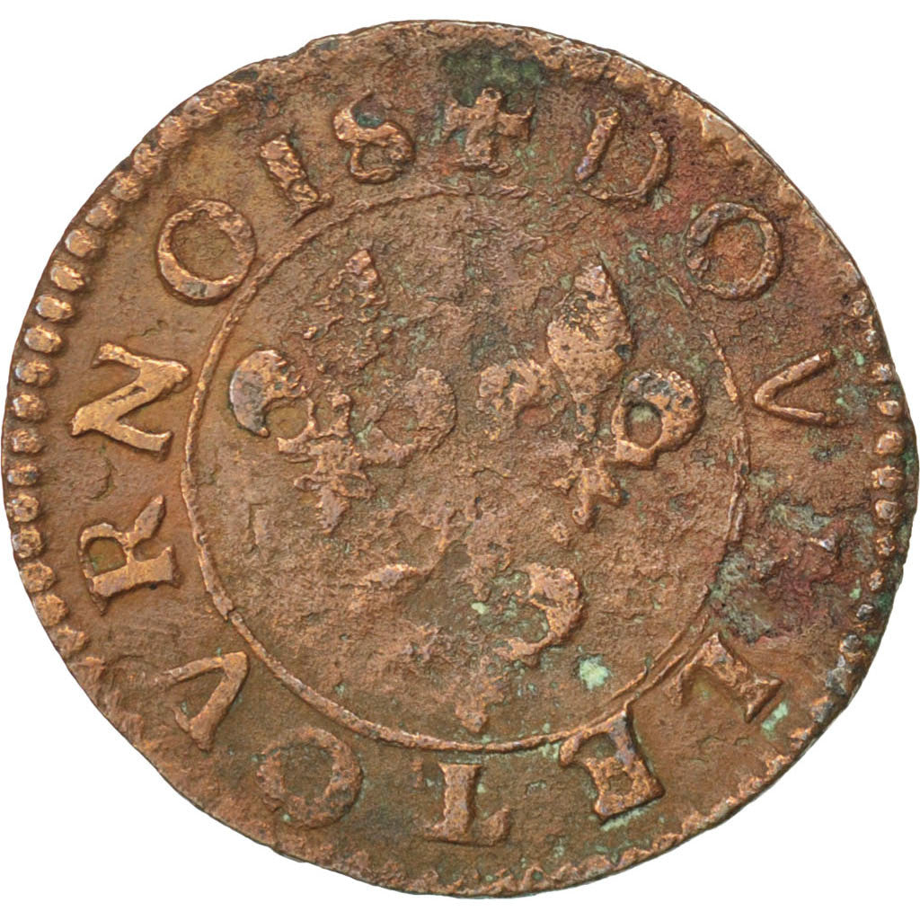 TERYTORIA FRANCUSKIE, CHÂTEAU-REGNAULT, 2 Deniers, Tournois, Miedź, VF(20-25)