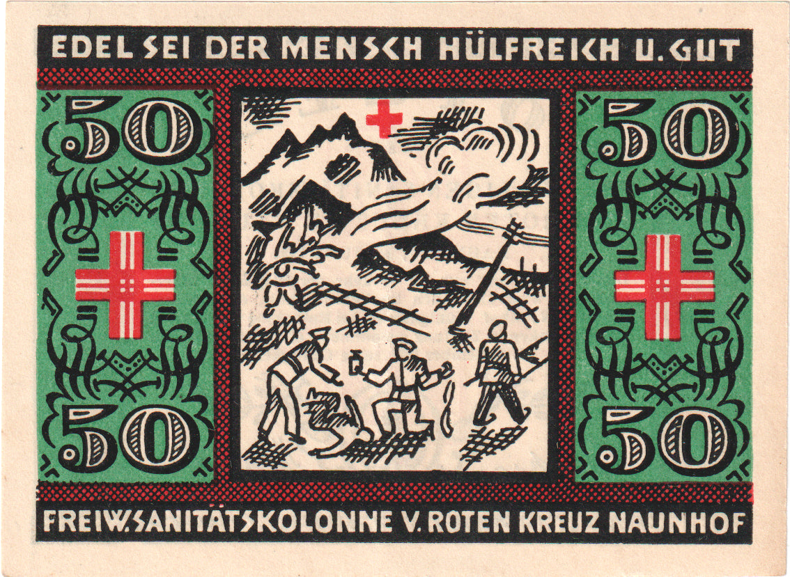 Banknot, Niemcy, Naunhof, 50 Pfennig, personnage, 1921, UNC(63), Mehl:929.1a