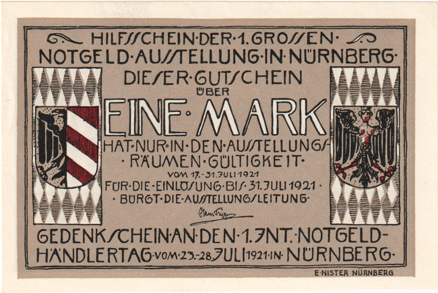 Geldschein, Deutschland, Nürnberg Notgeldausstellung, 1 Mark, personnage 1