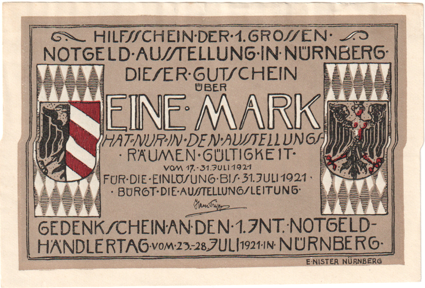 Geldschein, Deutschland, Nürnberg Notgeldausstellung, 1 Mark, village, 1921