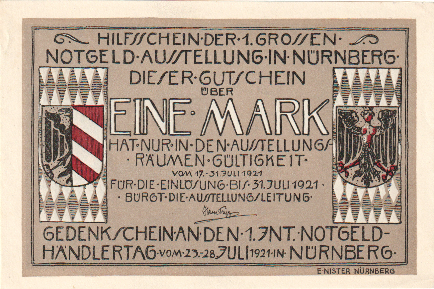 Banconote, Germania, Nürnberg Notgeldausstellung, 1 Mark, village 1, 1921