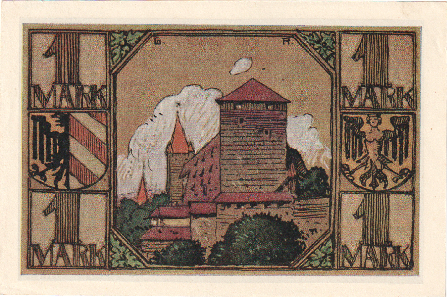 Banconote, Germania, Nürnberg Notgeldausstellung, 1 Mark, village 1, 1921