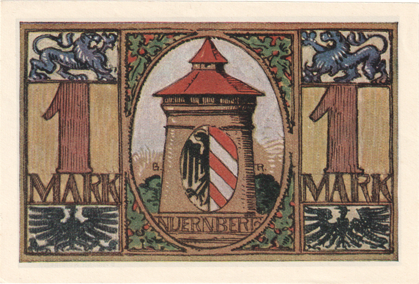 Banconote, Germania, Nürnberg Notgeldausstellung, 1 Mark, tour, 1921