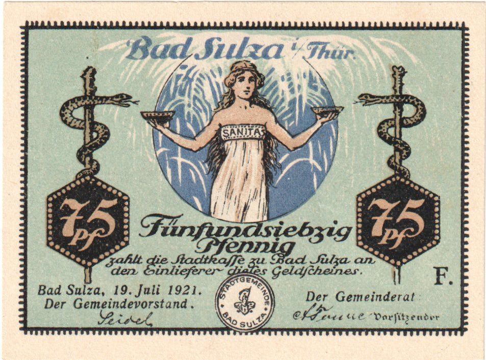 Geldschein, Deutschland, Sulza Bad Stadt, 75 Pfennig, tour 2, 1921, 1922-12-31