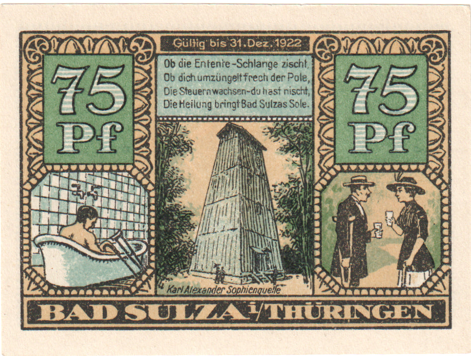 Geldschein, Deutschland, Sulza Bad Stadt, 75 Pfennig, tour 3, 1921, 1922-12-31