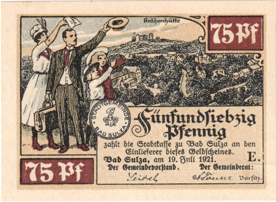 Geldschein, Deutschland, Sulza Bad Stadt, 75 Pfennig, paysage, 1921, 1922-12-31