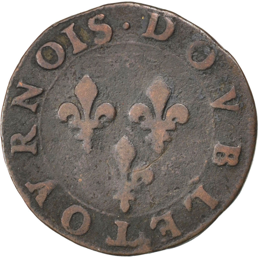 TERYTORIA FRANCUSKIE, CHÂTEAU-REGNAULT, 2 Deniers, Tournois, Miedź, VF(20-25)