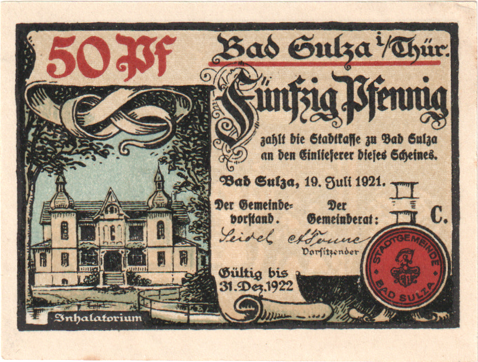 Nota, Alemanha, Sulza Bad Stadt, 50 Pfennig, personnage, 1921, 1922-12-31