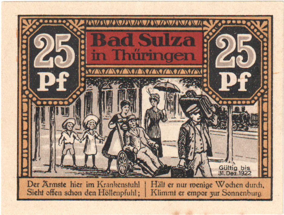 Geldschein, Deutschland, Sulza Bad Stadt, 25 Pfennig, personnage 1, 1921