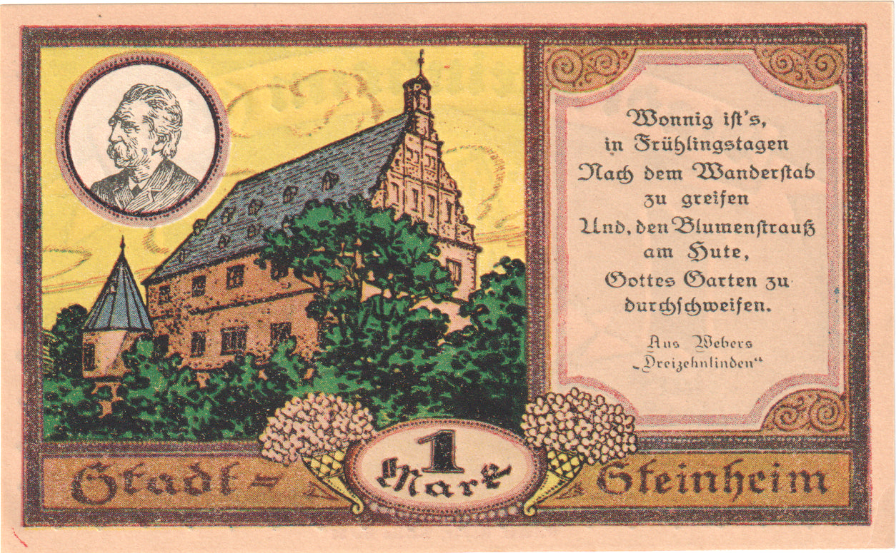 Geldschein, Deutschland, Steinheim Stadt, 1 Mark, maison 1, 1921, 1921-03-18