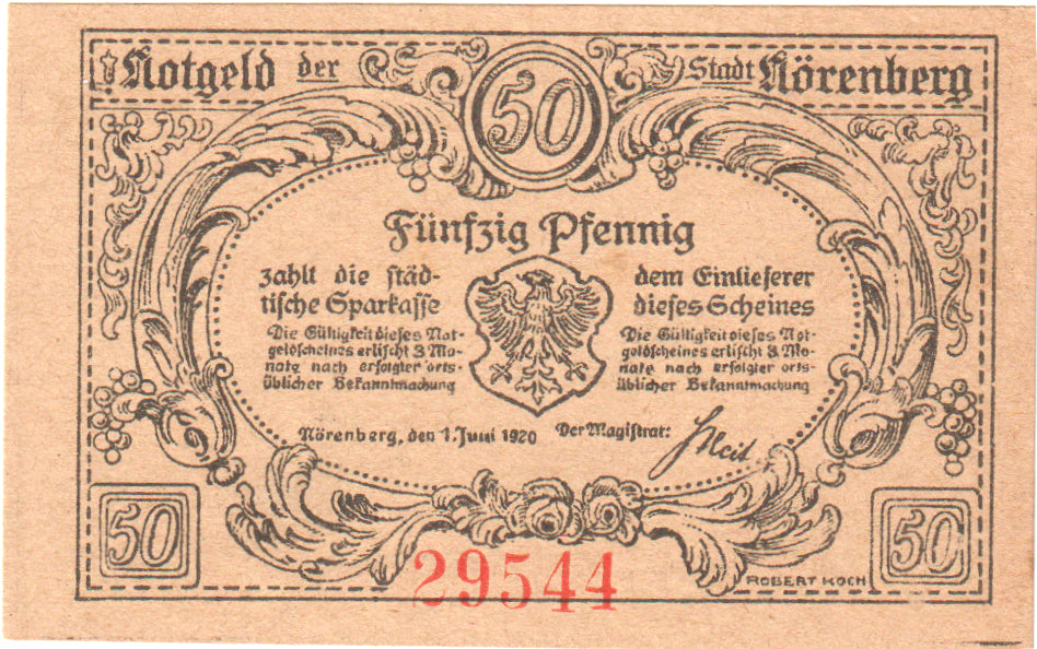 Banconote, Germania, Norenberg Stadt, 50 Pfennig, animal, 1920, 1920-06-01, SPL