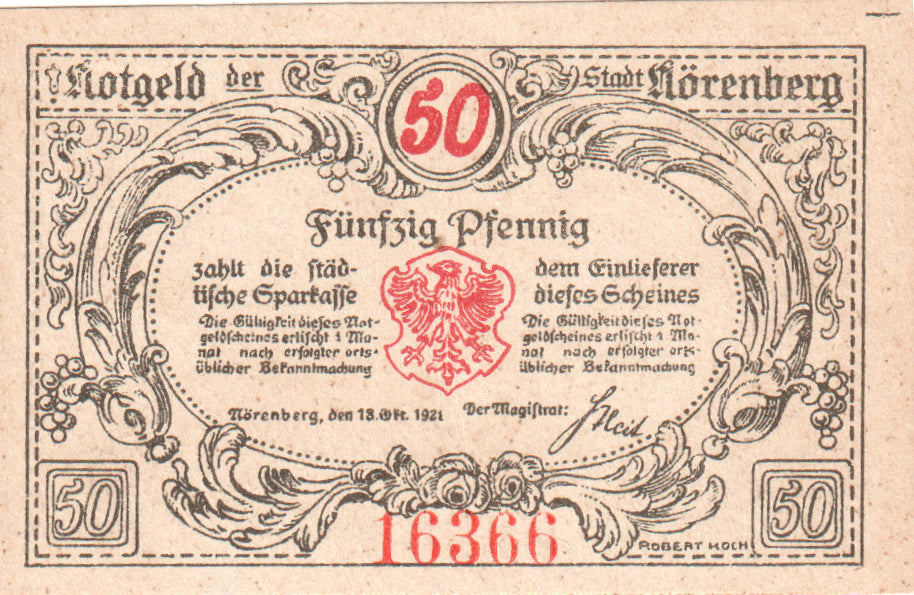 Banconote, Germania, Norenberg Stadt, 50 Pfennig, animaux 1, 1920, 1920-06-01