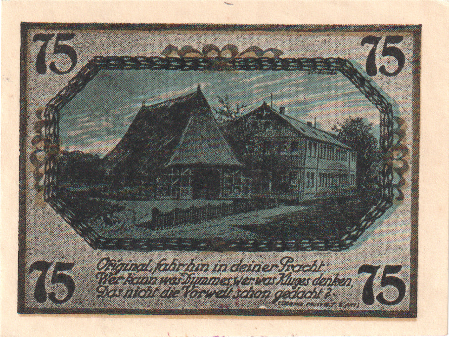 Nota, Alemanha, Schnelsen Gemeinde, 75 Pfennig, Maison, UNC(60-62), Mehl:1192.1