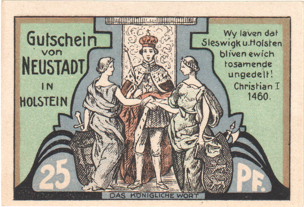 Nota, Alemanha, Neustadt i. Holstein Stadt, 25 Pfennig, Ecusson, O.D