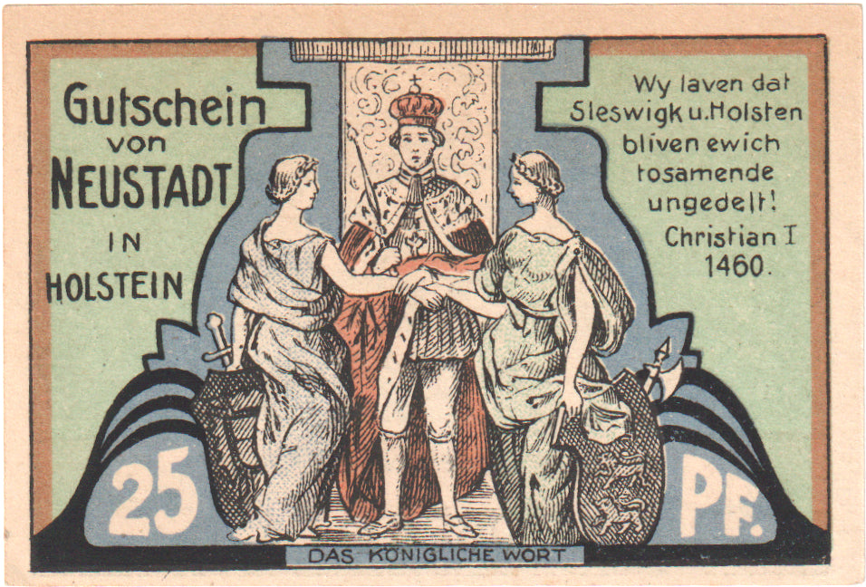 Nota, Alemanha, Neustadt i. Holstein Stadt, 25 Pfennig, Ecusson 1, O.D