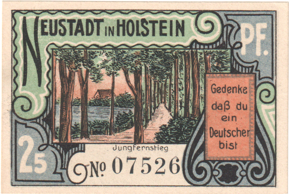 Banconote, Germania, Neustadt i. Holstein Stadt, 25 Pfennig, forêt 1, O.D