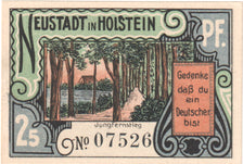 Banconote, Germania, Neustadt i. Holstein Stadt, 25 Pfennig, forêt 1, O.D