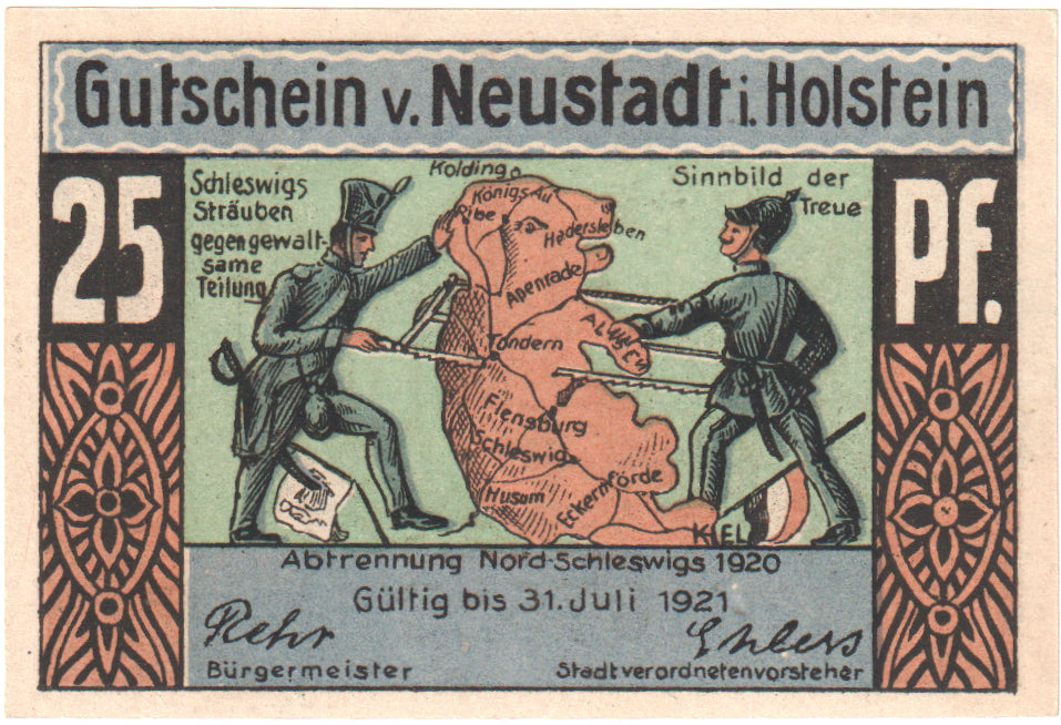 Billete, Alemania, Neustadt i. Holstein Stadt, 25 Pfennig, personnage, O.D