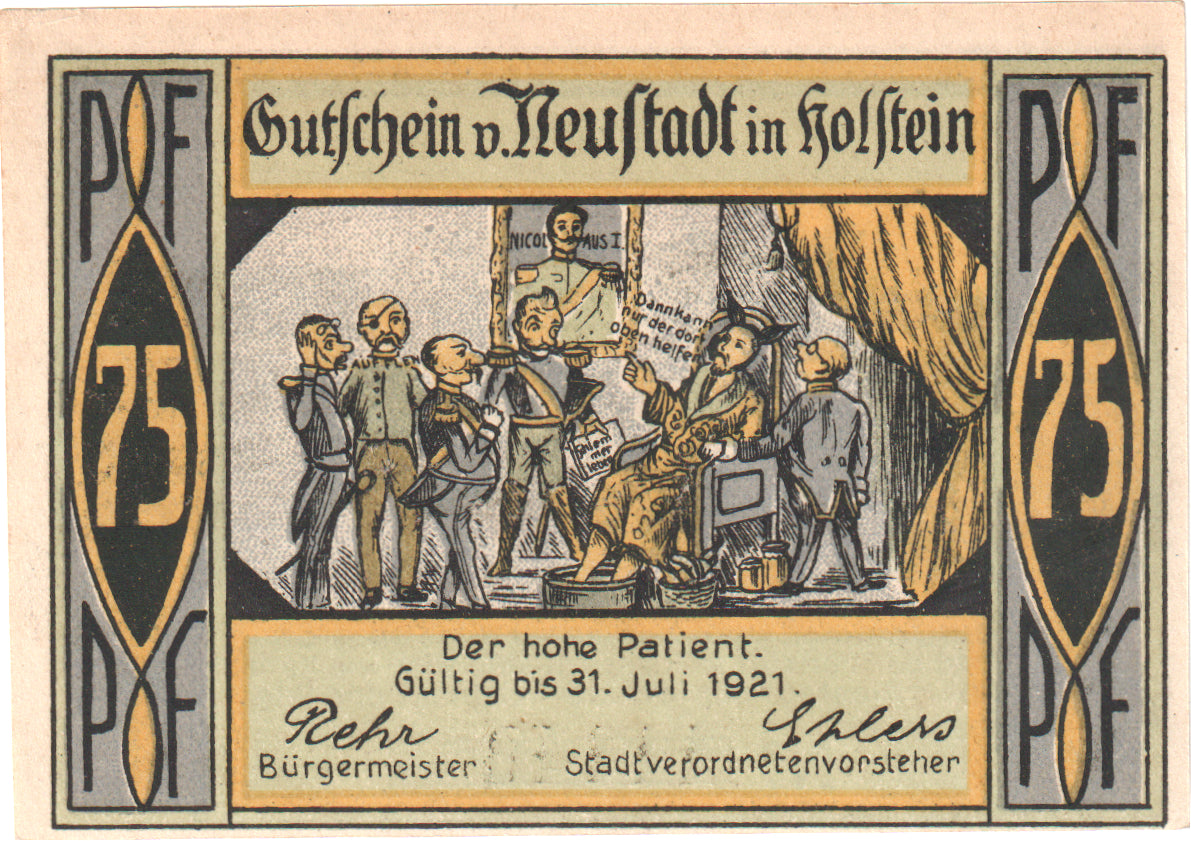 Nota, Alemanha, Neustadt i. Holstein Stadt, 75 Pfennig, village, O.D